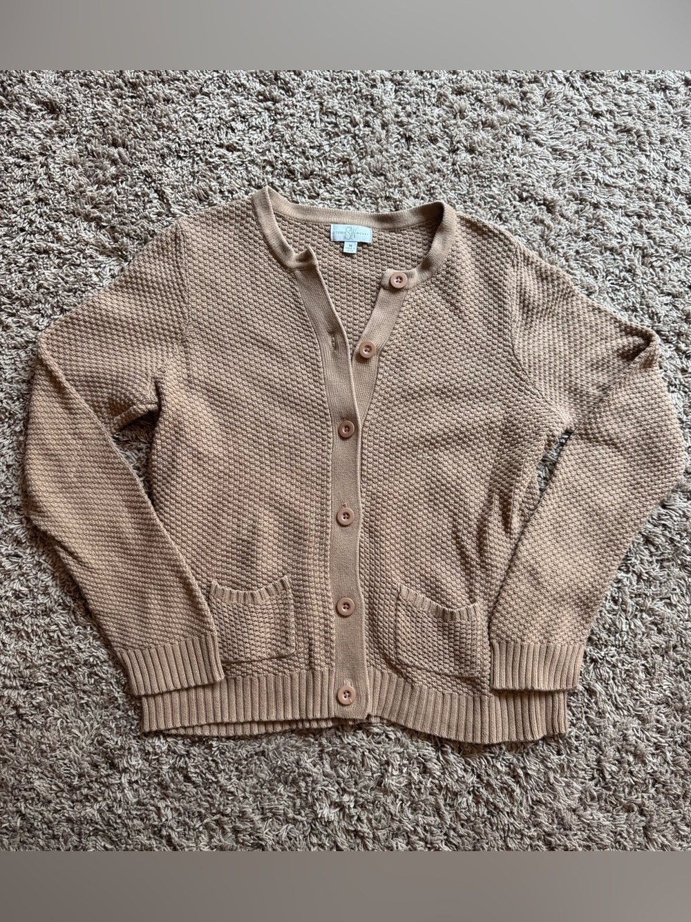 Studio Works Women's Camel Textured Button-Front Cardigan